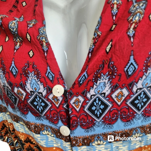 R. Vivimos Southwestern Aztec Print Button-Up Flowing Feminine Maxi Dress L - Picture 6 of 15